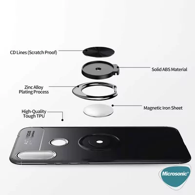 Microsonic Xiaomi Redmi Note 7 Pro Kılıf Kickstand Ring Holder Lacivert