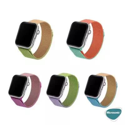 Microsonic Apple Watch Series 7 41mm Dual Color Milanese Loop Kordon Gold Mavi