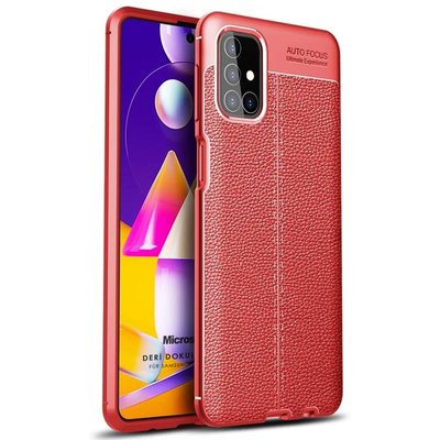 Microsonic Samsung Galaxy M31s Kılıf Deri Dokulu Silikon Kırmızı