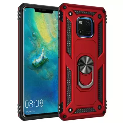 Microsonic Huawei Mate 20 Pro Kılıf Military Ring Holder Kırmızı