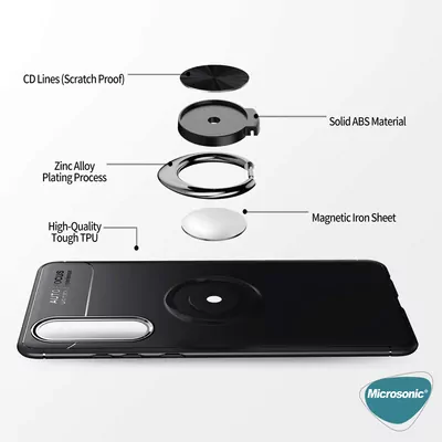 Microsonic Huawei P30 Kılıf Kickstand Ring Holder Lacivert