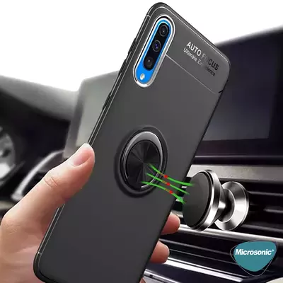 Microsonic Samsung Galaxy A70 Kılıf Kickstand Ring Holder Siyah