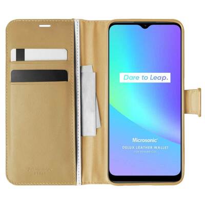 Microsonic Realme C25 Kılıf Delux Leather Wallet Gold