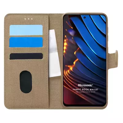 Microsonic Xiaomi Poco X3 GT Kılıf Fabric Book Wallet Gold