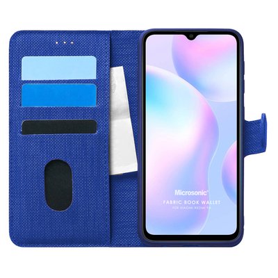 Microsonic Xiaomi Redmi 9A Kılıf Fabric Book Wallet Lacivert