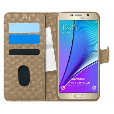 Microsonic Samsung Galaxy Note 5 Kılıf Fabric Book Wallet Gold