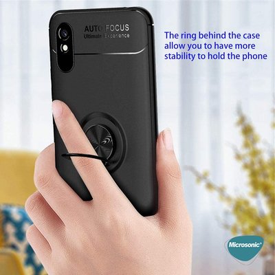 Microsonic Xiaomi Redmi 9A Kılıf Kickstand Ring Holder Lacivert