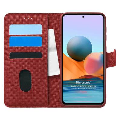 Microsonic Xiaomi Redmi Note 10 Pro Kılıf Fabric Book Wallet Kırmızı