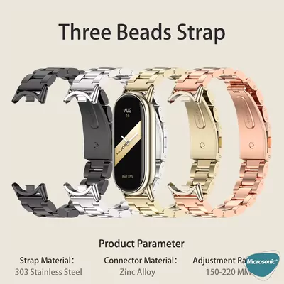 Microsonic Xiaomi Mi Band 8 Metal Stainless Steel Kordon Gold