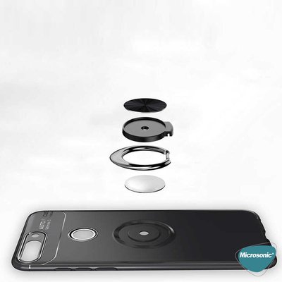 Microsonic Huawei P Smart Kılıf Kickstand Ring Holder Kırmızı