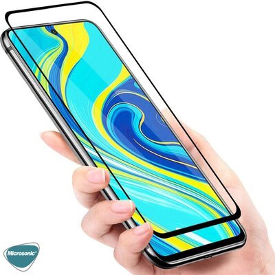 Microsonic Xiaomi Redmi Note 9S Kavisli Temperli Cam Ekran Koruyucu Film Siyah