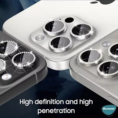 Microsonic Apple iPhone 17 Pro Tekli Diamond Taşlı Kamera Koruma Camı Turuncu