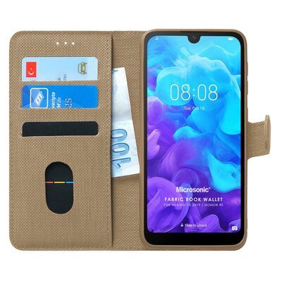 Microsonic Huawei Y5 2019 Kılıf Fabric Book Wallet Gold