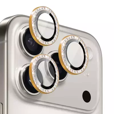 Microsonic Apple iPhone 17 Pro Max Tekli Diamond Taşlı Kamera Koruma Camı Turuncu