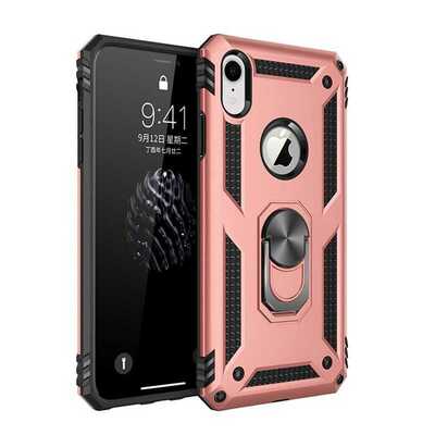 Microsonic Apple iPhone XR Kılıf Military Ring Holder Rose Gold