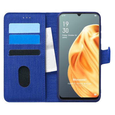 Microsonic Oppo A91 Kılıf Fabric Book Wallet Lacivert