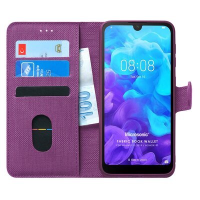 Microsonic Huawei Y5 2019 Kılıf Fabric Book Wallet Mor