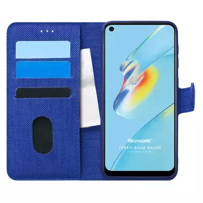 Microsonic Oppo A54 4G Kılıf Fabric Book Wallet Lacivert