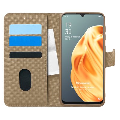 Microsonic Oppo Reno 3 Kılıf Fabric Book Wallet Gold