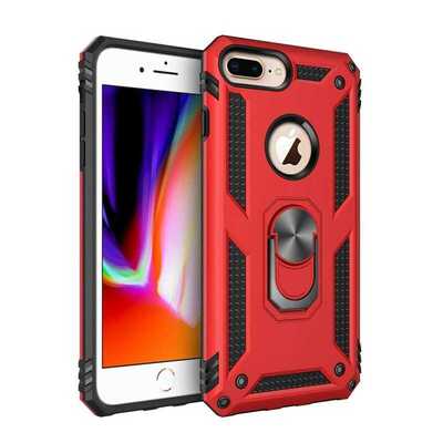 Microsonic Apple iPhone 8 Plus Kılıf Military Ring Holder Kırmızı