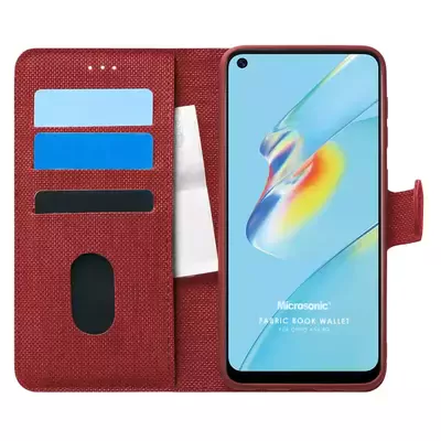 Microsonic Oppo A54 4G Kılıf Fabric Book Wallet Kırmızı