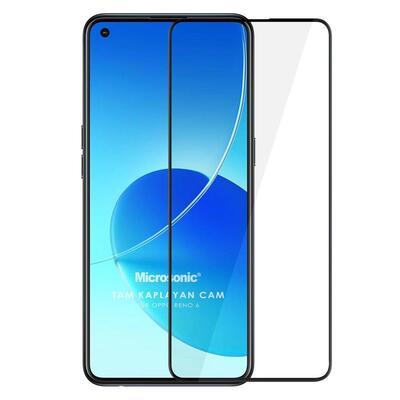 Microsonic Oppo Reno 6 4G Kavisli Temperli Cam Ekran Koruyucu Film Siyah