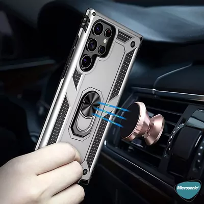 Microsonic Samsung Galaxy S25 Ultra Kılıf Military Ring Holder Kırmızı