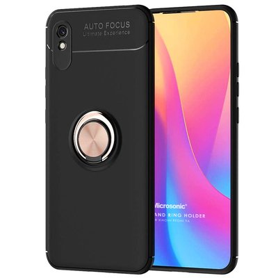 Microsonic Xiaomi Redmi 9A Kılıf Kickstand Ring Holder Siyah Rose