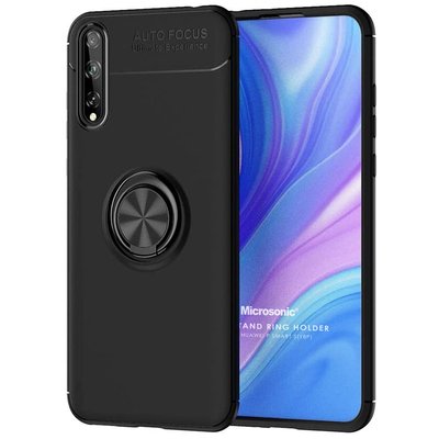 Microsonic Huawei P Smart S Kılıf Kickstand Ring Holder Siyah