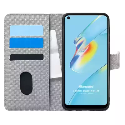 Microsonic Oppo A54 4G Kılıf Fabric Book Wallet Gri