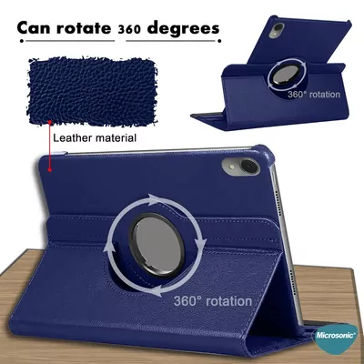 Microsonic Samsung Galaxy Tab S10 FE Kılıf 360 Rotating Stand Deri Mavi