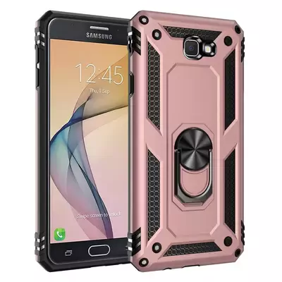 Microsonic Samsung Galaxy J7 Prime Kılıf Military Ring Holder Rose Gold