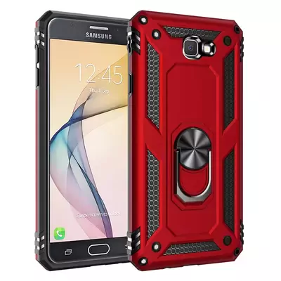 Microsonic Samsung Galaxy J7 Prime Kılıf Military Ring Holder Kırmızı