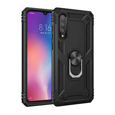 Microsonic Xiaomi Mi 9 Kılıf Military Ring Holder Siyah