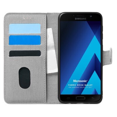 Microsonic Samsung Galaxy A7 2017 Kılıf Fabric Book Wallet Gri