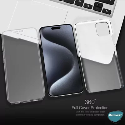 Microsonic Apple iPhone 15 Pro Kılıf 6 Tarafı Tam Full Koruma 360 Clear Soft Şeffaf