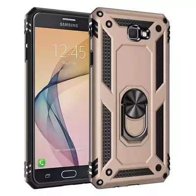 Microsonic Samsung Galaxy J7 Prime Kılıf Military Ring Holder Gold