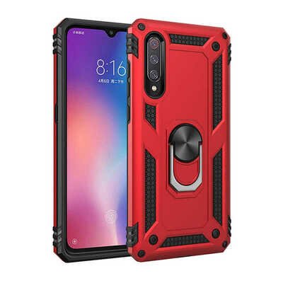 Microsonic Xiaomi Mi 9 Kılıf Military Ring Holder Kırmızı