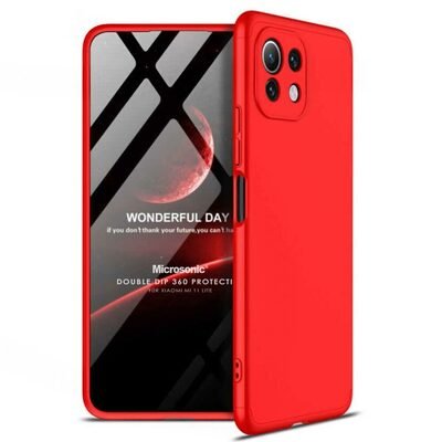 Microsonic Xiaomi Mi 11 Lite Kılıf Double Dip 360 Protective AYS Kırmızı