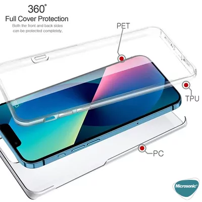 Microsonic Apple iPhone 15 Kılıf 6 Tarafı Tam Full Koruma 360 Clear Soft Şeffaf