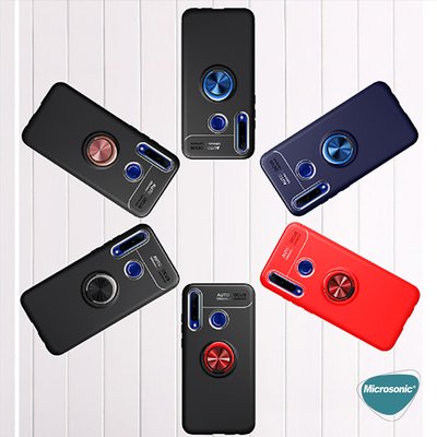 Microsonic Huawei P40 Lite E Kılıf Kickstand Ring Holder Siyah