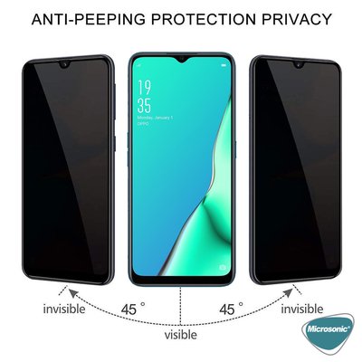 Microsonic Oppo A5 2020 Invisible Privacy Kavisli Ekran Koruyucu Siyah