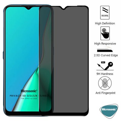 Microsonic Oppo A5 2020 Invisible Privacy Kavisli Ekran Koruyucu Siyah