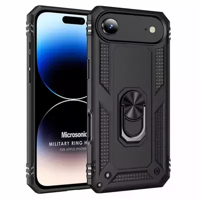 Microsonic Apple iPhone 17 Air Kılıf Military Ring Holder Siyah