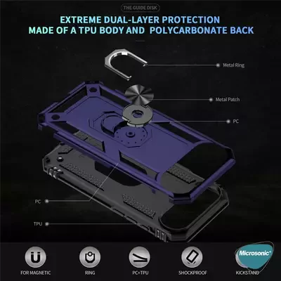 Microsonic Apple iPhone 17 Air Kılıf Military Ring Holder Siyah