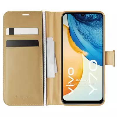 Microsonic Vivo Y70 Kılıf Delux Leather Wallet Gold