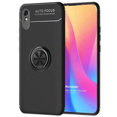 Microsonic Xiaomi Redmi 9A Kılıf Kickstand Ring Holder Siyah