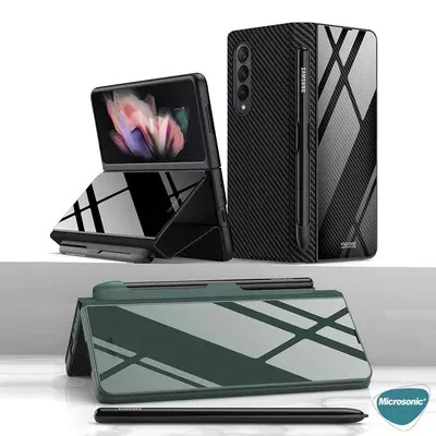 Microsonic Samsung Galaxy Z Fold 3 Kılıf Pencil Carbon BookStyle Siyah