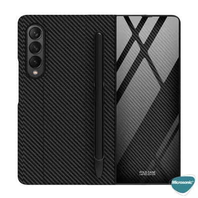 Microsonic Samsung Galaxy Z Fold 3 Kılıf Pencil Carbon BookStyle Siyah