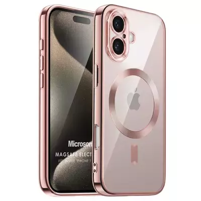 Microsonic Apple iPhone 16 Plus Kılıf MagSafe Luxury Electroplate Rose Gold